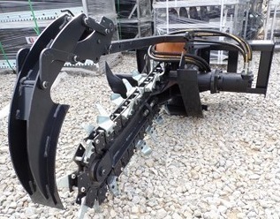 lot 4555 image: Unused JCT Skid Steer Trencher - Heavy-Duty Steel Build with High-Performance Chain and Teeth