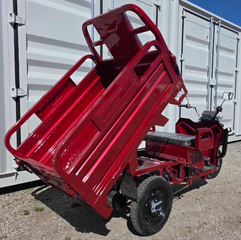 lot 5032 image: Crimson (Red) - IRET13 High-End Electric Tricycle 800W 60V20A - Dump Bed - Speed Regulating & Boosting Device to Ensure Strong Output Power - Very Powerful - LCD Panel - LED Headlights