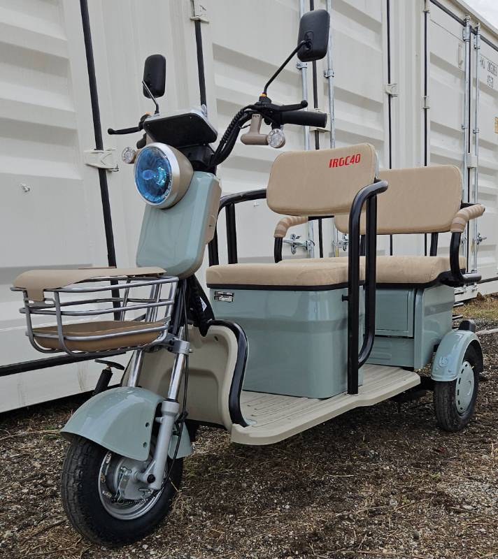 lot 5046 image: UNUSED - Teal Mini Golf CartTrike IRGC40 - Wall Charger - Remote Security System - Lights - Horn - Under Seat Storage - Small But Powerful Some Assembly Required