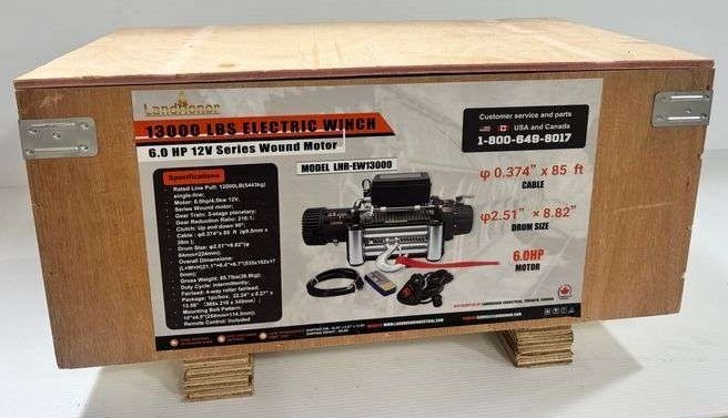 lot 3095 image: Unused LandHonor 13,000lb Electric Winch LHR-EW13000