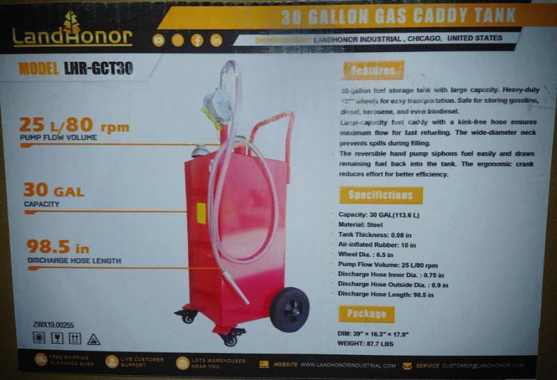 lot 3371 image: Unused LandHonor 30 Gal. Fuel Caddy LHR-GCT30