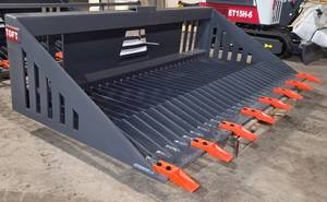lot 5450 image: Unused Heavy Duty Skid Steer 74in RockGrid Bucket with Teeth  TOFT HSSB-74
