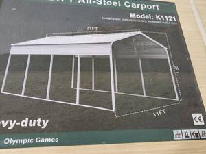lot 6542 image: Unused KJ 11ft x 19ft All-Steel Carport  Model K1121  Overhanging Sloped Roof