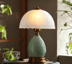 Mid Century Style Table Lamp with Seafoam Base