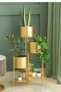 lot 43458 image: Modern 3-Tier Gold Metal Plant Stand