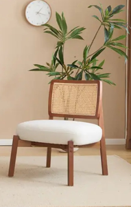 lot 43465 image: Modern Beige Lounge Chair with Woven Cane Backrest