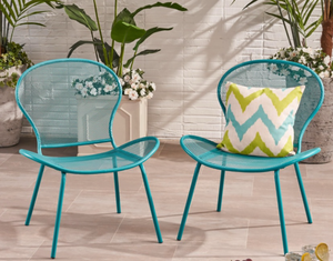 lot 43468 image: Turquoise Metal Mesh Patio Chairs Set of 2