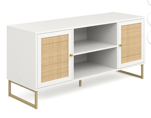 lot 43471 image: Modern White & Gold TV Stand.  Pieces missing.