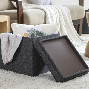 lot 43475 image: Black rectangular Storage Ottoman with Hinged Lid
