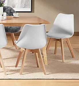lot 43480 image: Dining Chair Set - White Shell with Wooden Legs