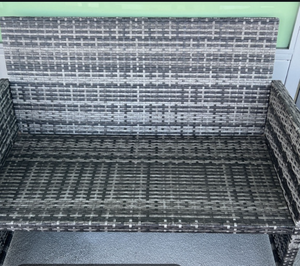 lot 43494 image: Gray PE Rattan Outdoor Sectional Sofa with glass top table