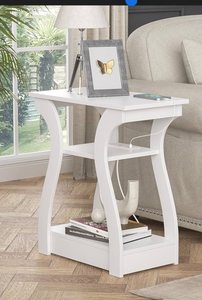 lot 43501 image: Modern White End Table with Curved Legs