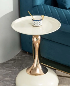 lot 43503 image: Modern Round Side Table with Gold Pedestal