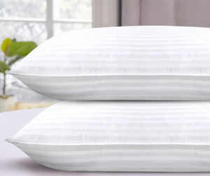 lot 43510 image: Hotel Quality White Striped Pillows - Set of 2