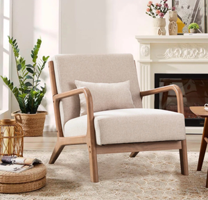 lot 43513 image: 26in Wide Mid Century Solid Wood Accent Chair