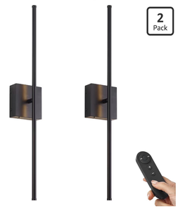 lot 43997 image: 28.3 Inch Battery Operated Wall Sconces 3000K Warm White LED Wall Lights Remote Control Dimmable Set of Two 350°Rotate Wireless Lamps Home Decor for Living Room Hallway Bedroom, Black 2 Pack
