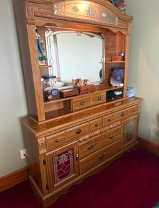 lot 44002 image: Queen Sized Bedroom Set, Includes Light Up Headboard, Light Up Dresser and Cabinet, Dimensions In Pictures