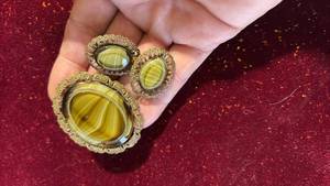 WOW! Vintage W. German Manufacture Glass and Gilt Brooch and Matching Clip Earrings
