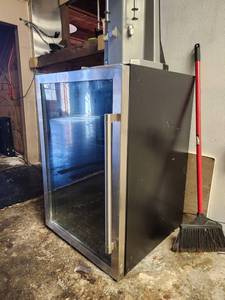 lot 3746 image: Frigidaire Glass Door Mini Fridge with Digital Display  Model EFMIS155