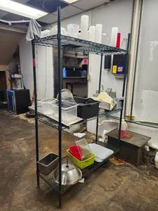 lot 3748 image: Commercial 3-Tier Wire Storage Rack - Contents Included