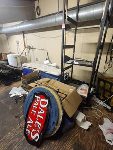 lot 3774 image: Assorted Lot W Various Signage, Coolers, Industrial Shelving, and More
