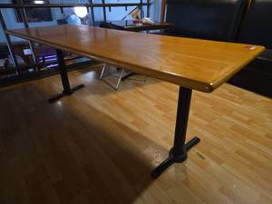 lot 4284 image: Commercial Oak Restaurant Table with Metal Base