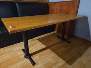 lot 4285 image: Commercial Oak Restaurant Table with Metal Base
