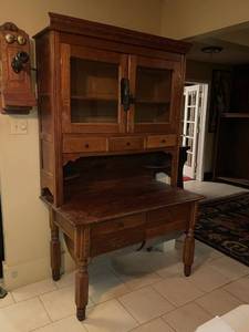 Antique 2-piece possum belly bakers cabinet 80 x 48 x 27 in