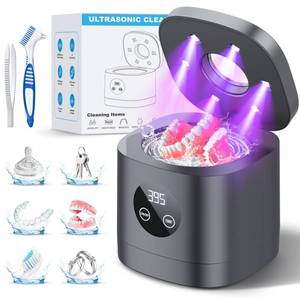 TEBAL Ultrasonic Retainer Cleaner Machine, 52kHz Ultrasonic Denture Cleaner for Night Guards, Braces, Toothbrush Heads, Jewelry and More, Ultrasonic Cleaner for Retainers with 250ML, Black-Grey - Retail: $50