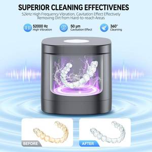 TEBAL Ultrasonic Retainer Cleaner Machine, 52kHz Ultrasonic Denture Cleaner for Night Guards, Braces, Toothbrush Heads, Jewelry and More, Ultrasonic Cleaner for Retainers with 250ML, Black-Grey - Retail: $50