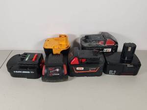 lot 140 image: Mixed Power Tool Battery Lot - Milwaukee, Black & Decker, and More