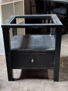 lot 99202 image: Black Wood End Table with Glass top & Storage Drawer