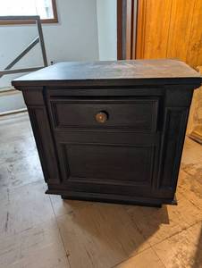 lot 99210 image: Blue Wooden Nightstand with Brass Hardware