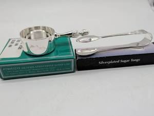 lot 99508 image: Towle Silverplated Coffee Scoop and Sugar Tongs Set