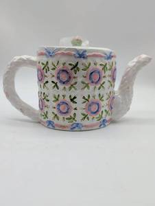 lot 99628 image: Pink and Blue Floral Rose of Sharon Teapot