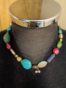 lot 99637 image: Colorful Mixed Gemstone Brass Necklace