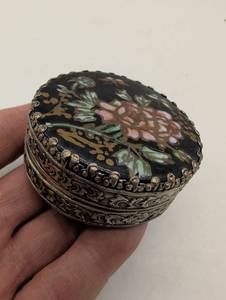 lot 99643 image: Hand Painted Floral Metal Trinket Box