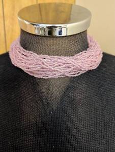 lot 99646 image: Multi-Strand Pink Glass Seed Bead Necklace