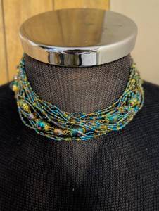 lot 99648 image: Multi-Strand Turquoise and Gold Glass Bead Necklace