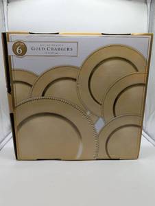 lot 99654 image: Round Beaded Gold Charger Plates - Set of 6