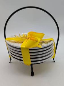 lot 99668 image: Sunflower Design Appetizer Plates Set with Stand