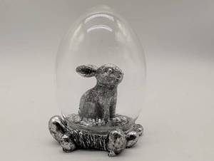 lot 99670 image: Glass Dome Pewter Rabbit Figurine