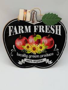 lot 99672 image: Farm Fresh Apple Shaped Wall Decor Sign