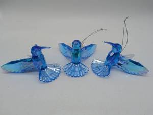lot 99691 image: Blue Crystal-like Hummingbird Ornaments, Set of 3