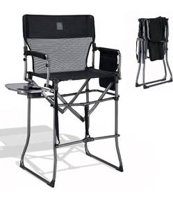 lot 3618 image: EVER ADVANCED Portable 30.7 Seat Height Tall Folding Camping Chair Directors Chair High Foldable Bar Stool with Side Table for Makeup Artist