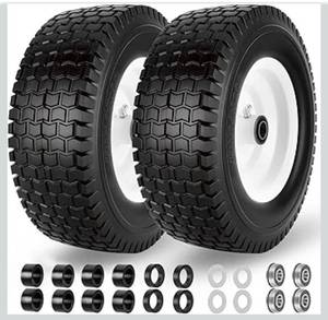 lot 3632 image: 13x5.00-6 Flat Free Tire and Wheel with 34 &amp 58 Bearings 2 Pack 13x5x6 Solid Rubber Lawn Mower