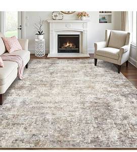 lot 3646 image: Area Rugs for Living Room 8x10 Washable Neutral Abstract Rug