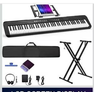 88 Key Digital Piano, Semi Weighted Electronic Keyboard Piano with Music Stand, Power Supply, Sustain Pedal, Stand, Bluetooth, Carrying Case, Headphones, USB-MIDI, Piano Lessons for Beginners