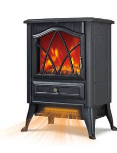 lot 3658 image: Freestanding Electric Fireplace Stove Heater, 1500W with Realistic 3D LED Flame Effect, Adjustable Brightness & Thermostat, 2 Heat Settings, Overheat Protection, for Home Indoor Use