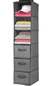 lot 3666 image: Long Soft Fabric Over Closet Rod Hanging Storage Organizer with 3 Shelves and 3 Drawers